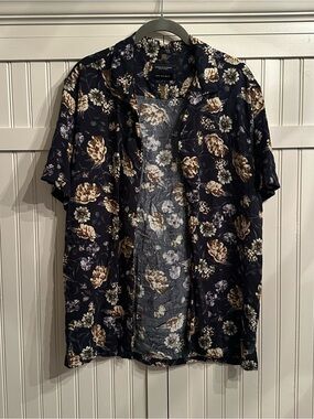 Denim & Flower Navy Shirt with Beige Floral Print